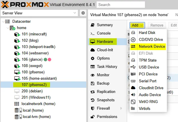 Ajout d'une carte réseaux sur une VM