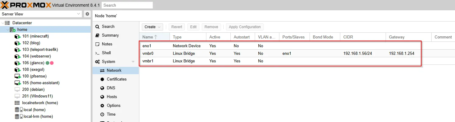 Ajout d'une carte réseau sur Proxmox