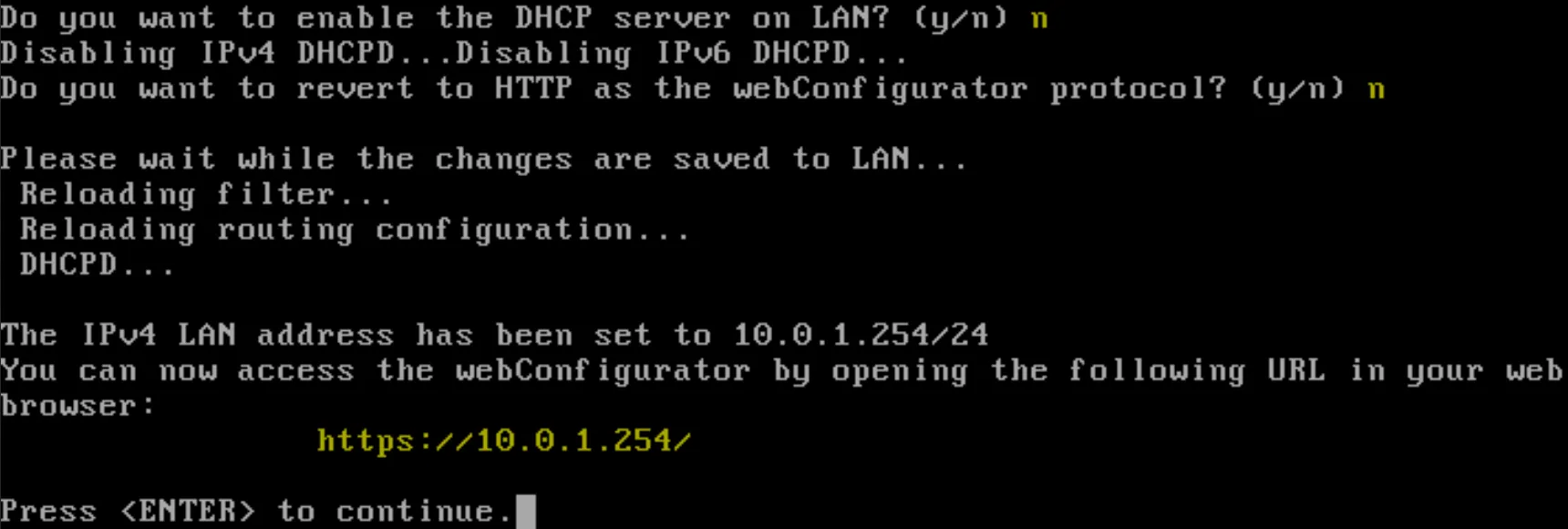 Configuration de PfSense via le terminal 4