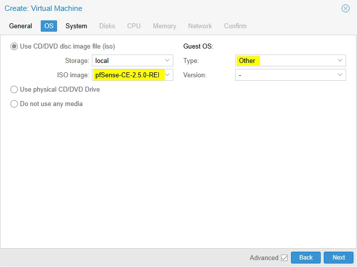 Création d'une VM sur Proxmox - OS