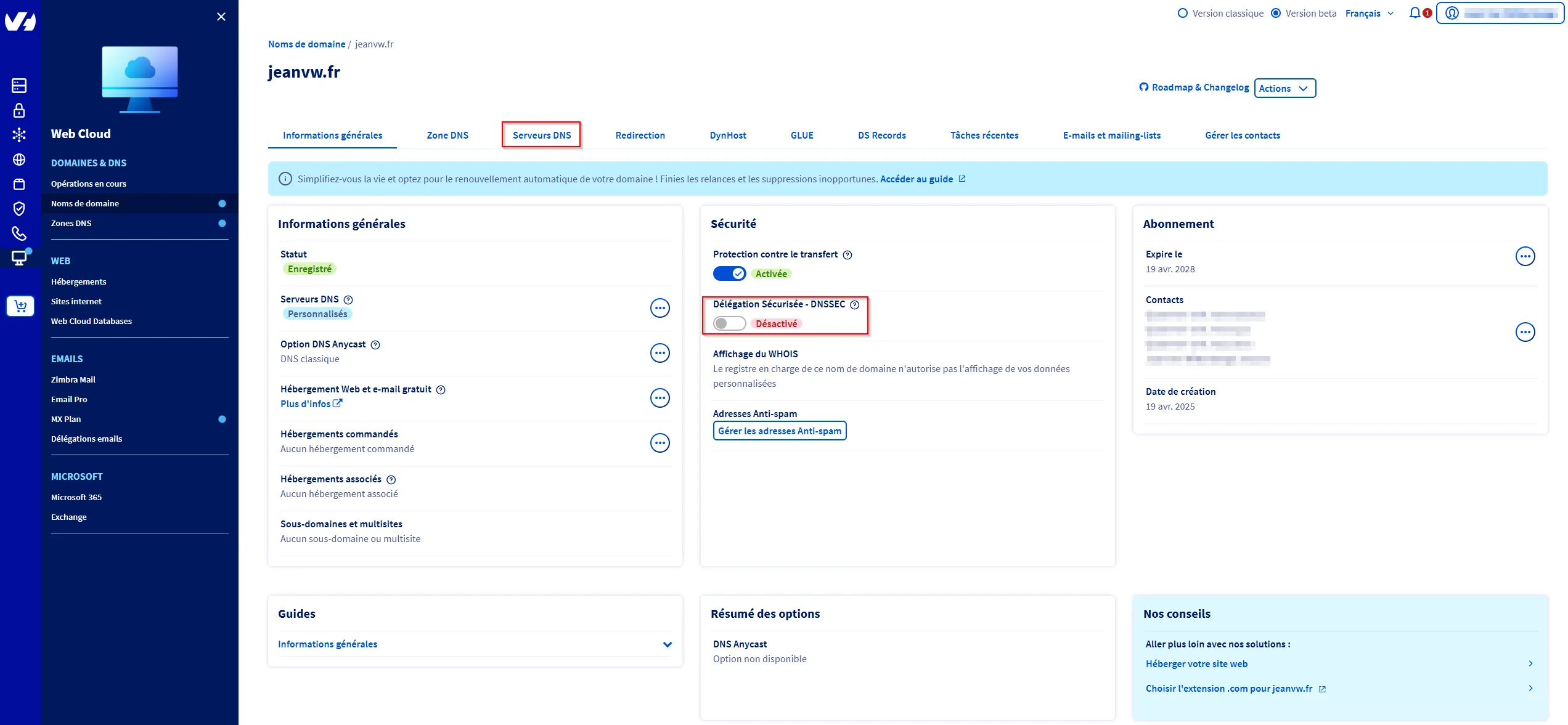 Dashboard OVH