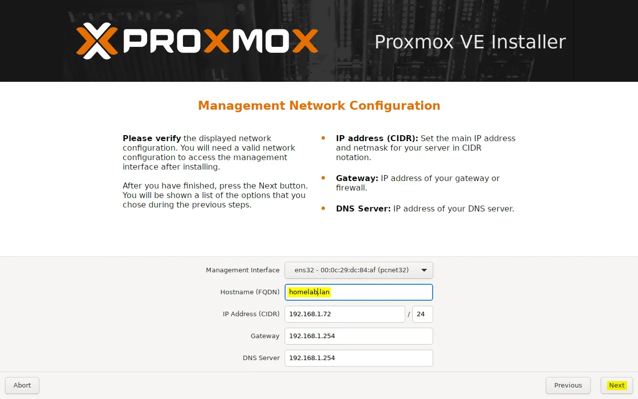Installation Proxmox étape 6
