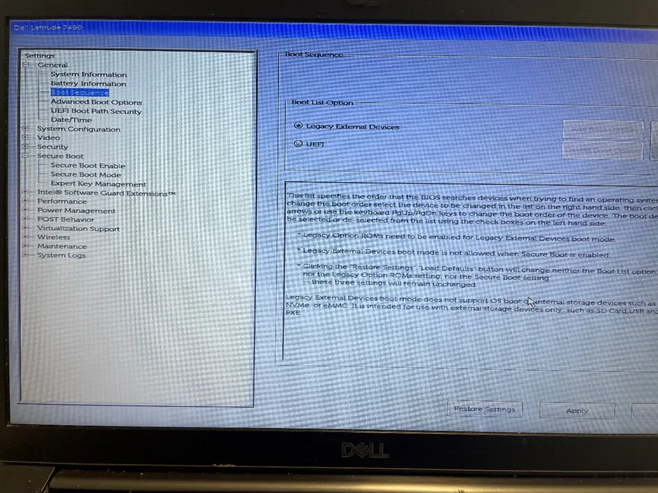 Legacy External Devices BIOS