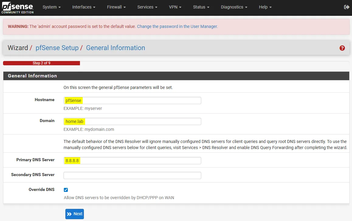 PfSense web configuration 2