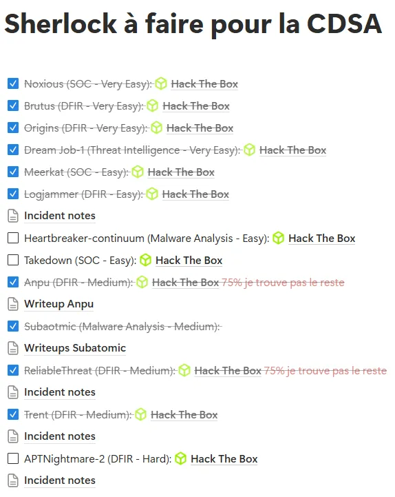 Sherlocks réalisées