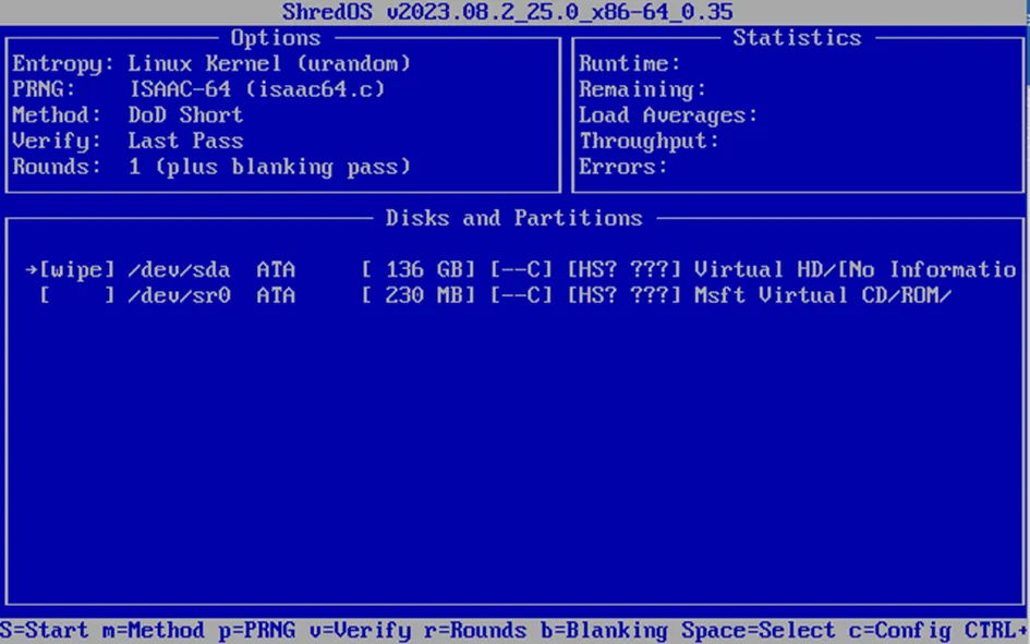 Interface ShredOS
